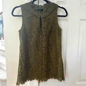 J.Crew Olive Green Lace & Ruffle Collar Tank Romantic Coquette Whimsygoth